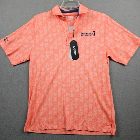 Golf Polo Bermuda Sands Peach Pink Palm Tree Print III Corps Mens Medium - Picture 1 of 10